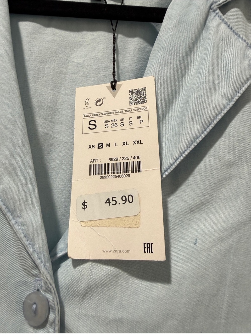 Zara Pale Blue Button-Front Mini Dress - Picture 5 of 6